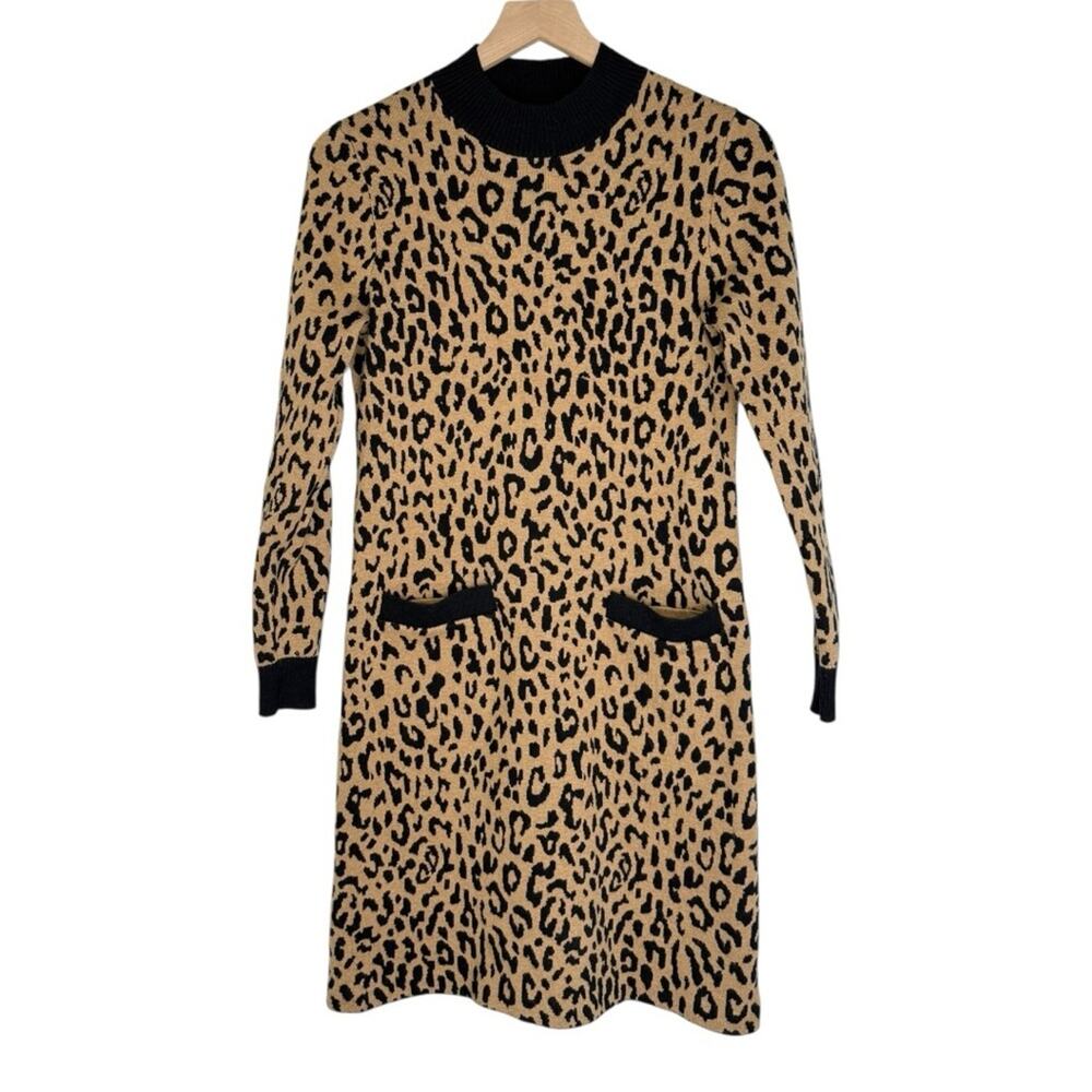 J.Crew Leopard Print Sweater Dress Small Fall Winter Office Wear